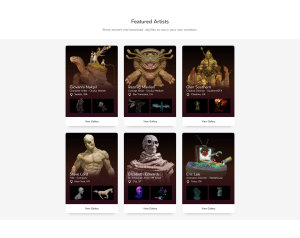 Screenshot showing some artist cards on the Oculus Medium homepage